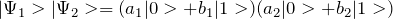 \[ |\Psi_1>|\Psi_2>=(a_1|0>+b_1|1>)(a_2|0>+b_2|1>) \]