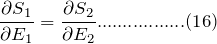 \[ \frac{\partial S_1}{\partial E_1}=\frac{\partial S_2}{\partial E_2}.................(16) \]
